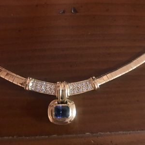 Stunning diamond blue sapphire 14 kt necklace